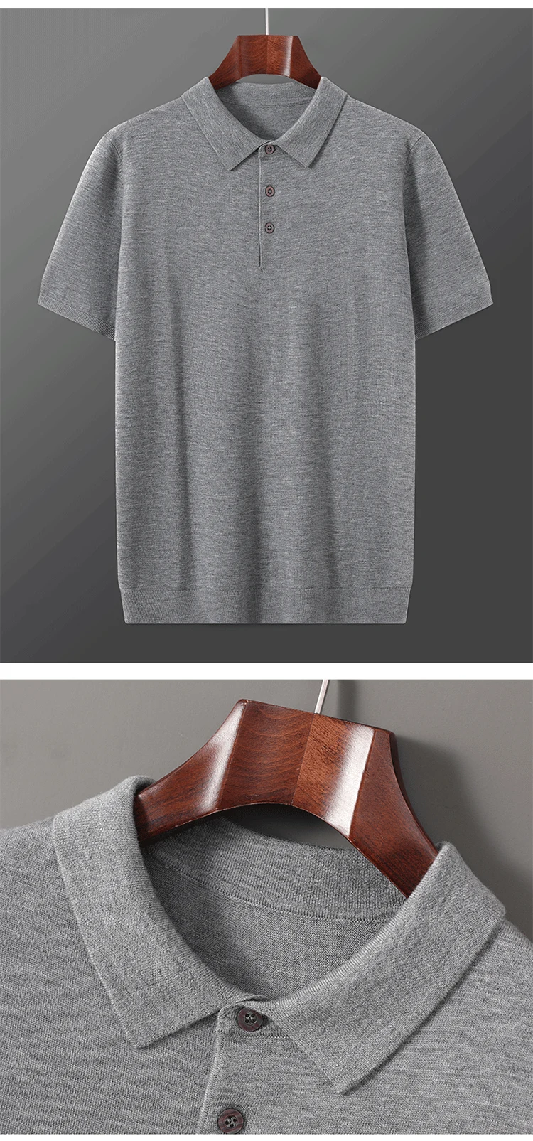 Herren T-Shirt Sommer Wollpullover Kurzarm Lässiger Einfarbiger Herrenpullover POLO-Kragen Gestrickte Oberteile Lockere Bluse – Detail 8