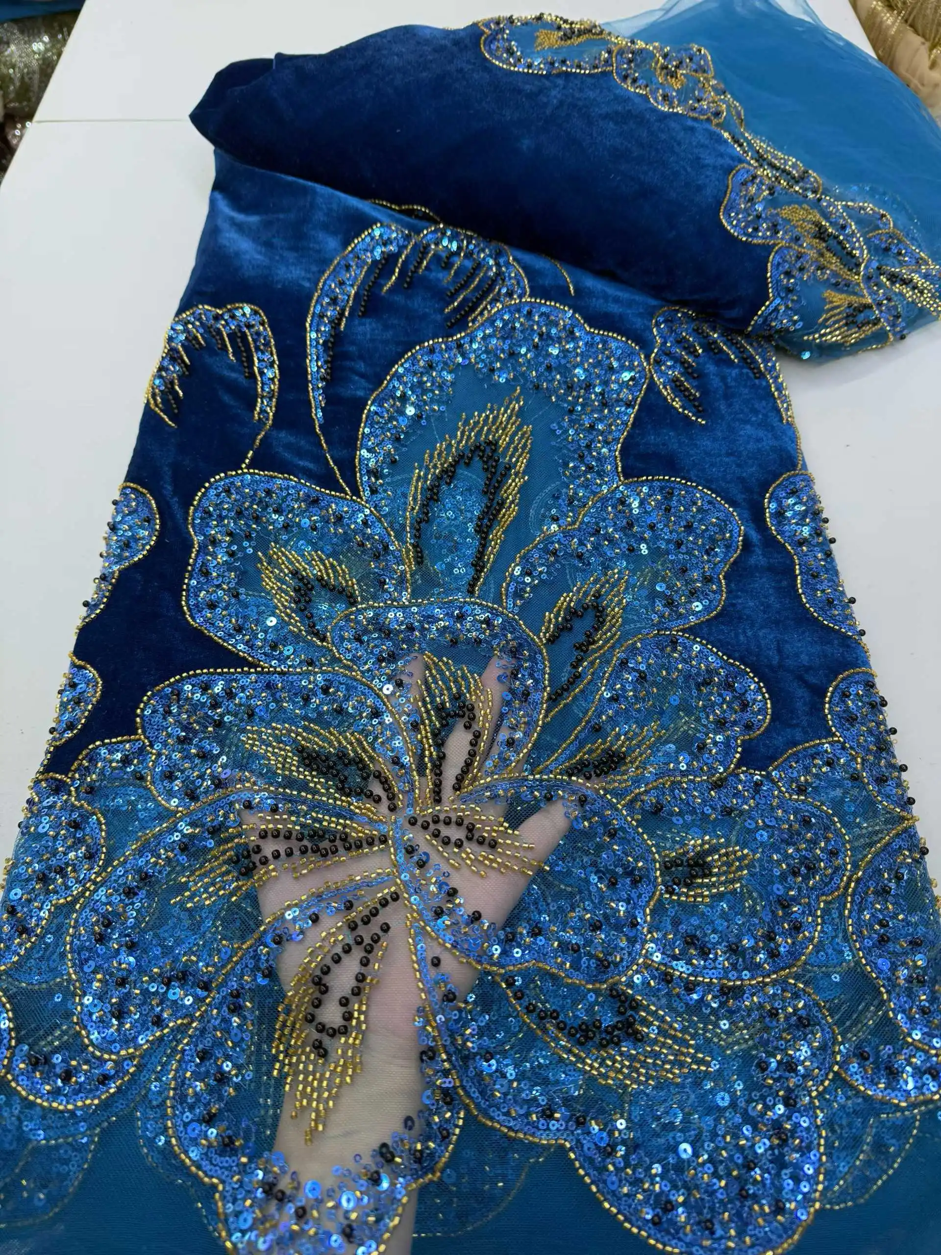 

Африканское нигерийское кружевное полотно с пайетками и бисером 2026: Высококачественная вышитая французская бархатная кружевная ткань для пошива свадебных платьев