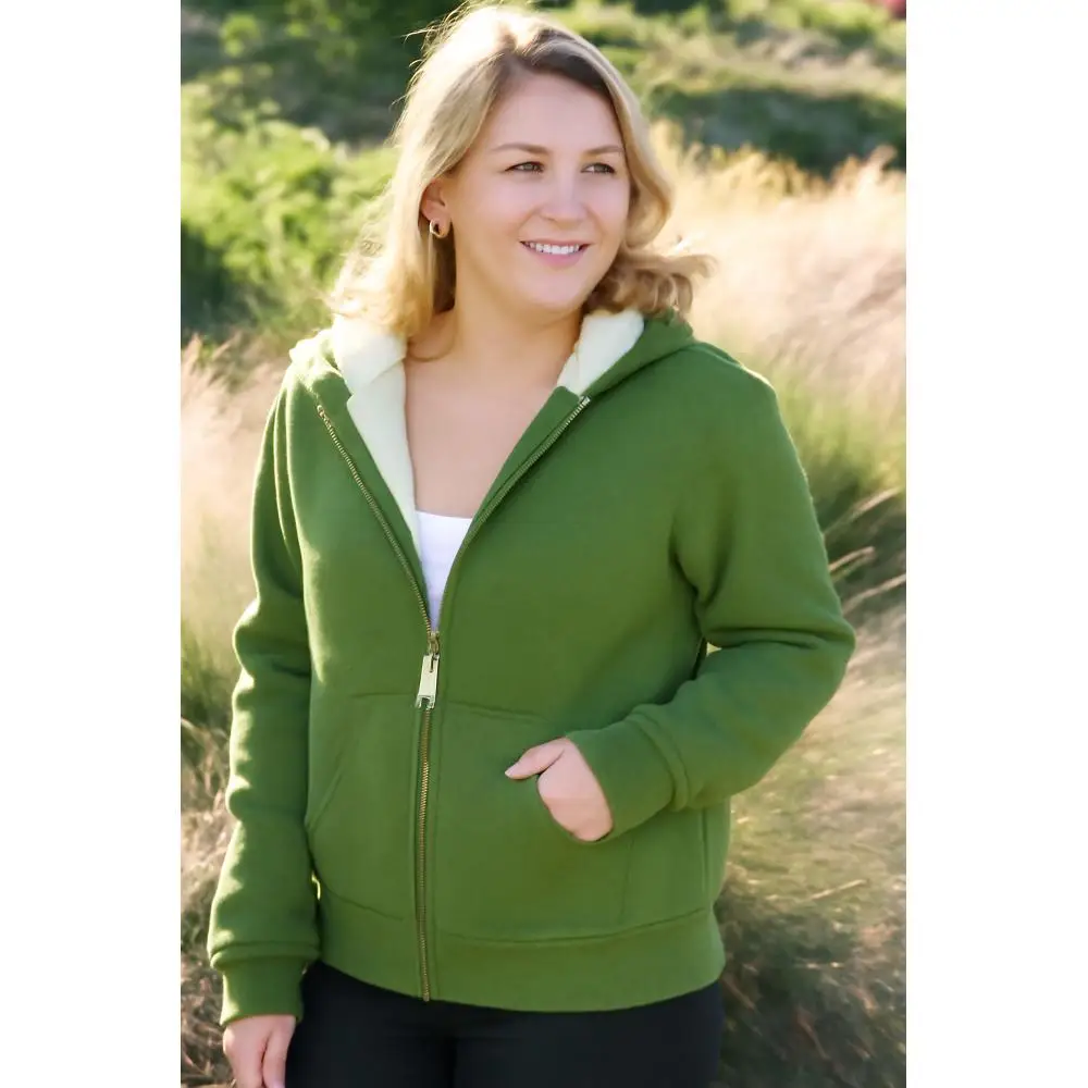 

Women's 2-color solid color zipper hooded fleece jacket, comfortable and warm casual jacket suitable for daily wear,