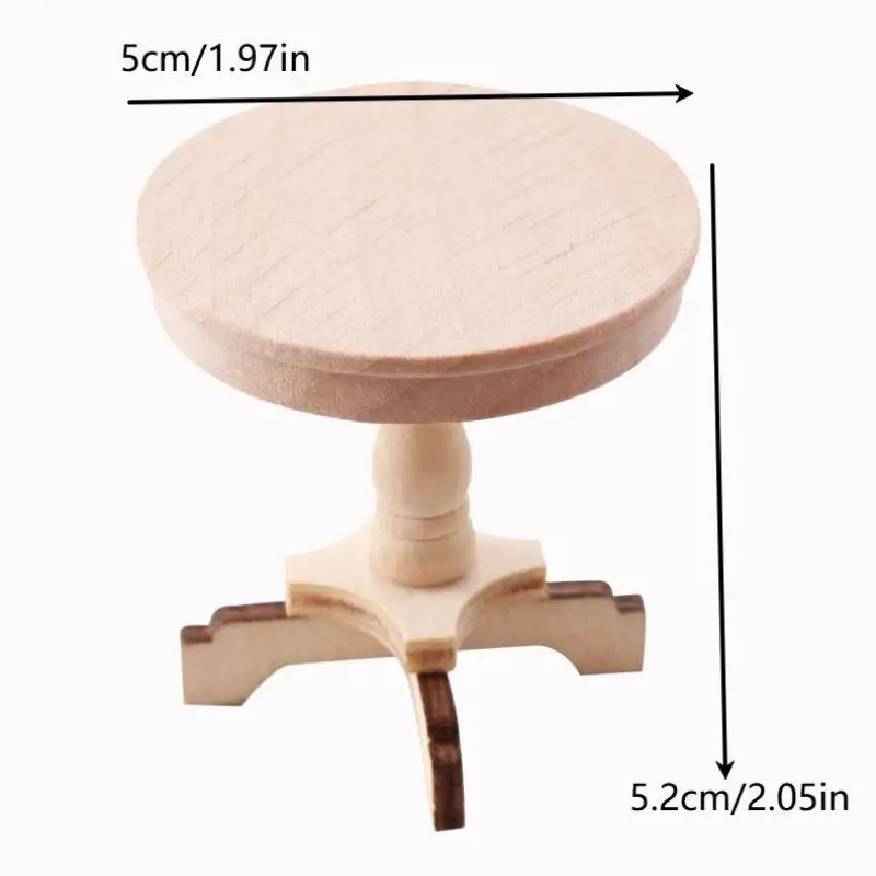 Mesa de centro en miniatura para casa de muñecas 1:12, mesa redonda pequeña, muebles de mesa de madera originales, modelo de decoración para el hogar, accesorios para casa de muñecas de juguete