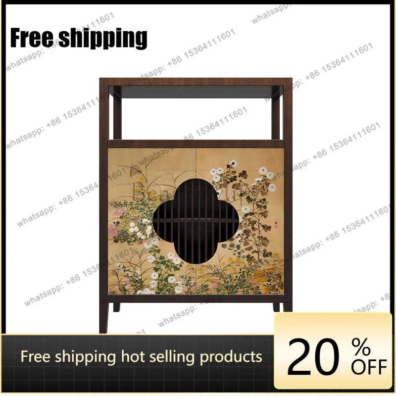 YJ Song-style aesthetic style solid wood dining side cabinet New Chinese-style wall storage cabinet light luxury decoration