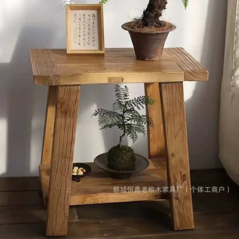 Chinese solid wood edge few large bench coffee table log color furniture two-layer plant several old elm flower stand zen tea ro