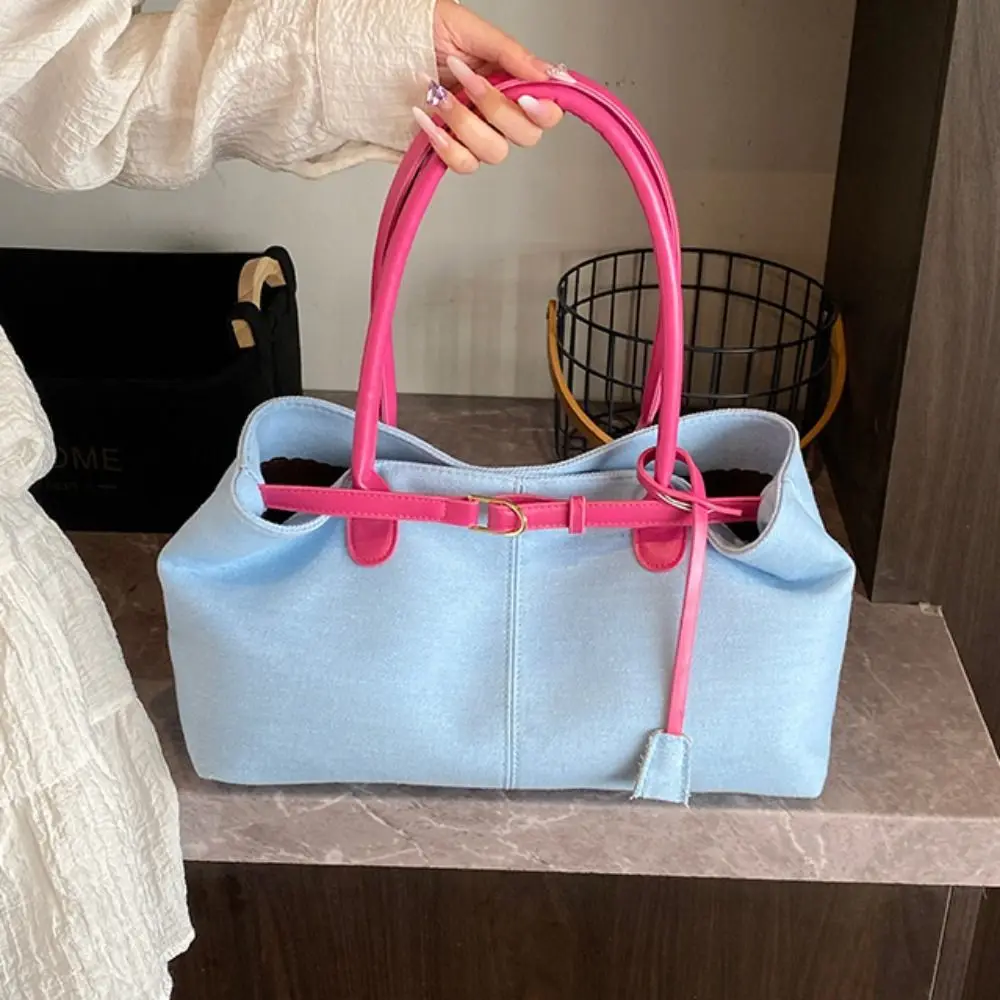 

Джинсовая сумка на плечо с застежкой, элегантная лоскутная цветная винтажная сумка подмышками, шикарная повседневная большая вместительная сумка для путешествий