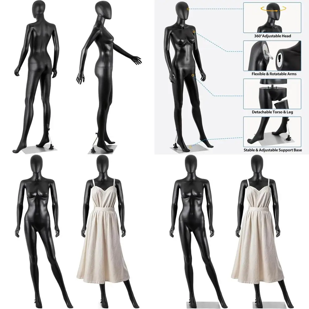 

69 Full-Body Adjustable Display Mannequin with Stand, Realistic, Black