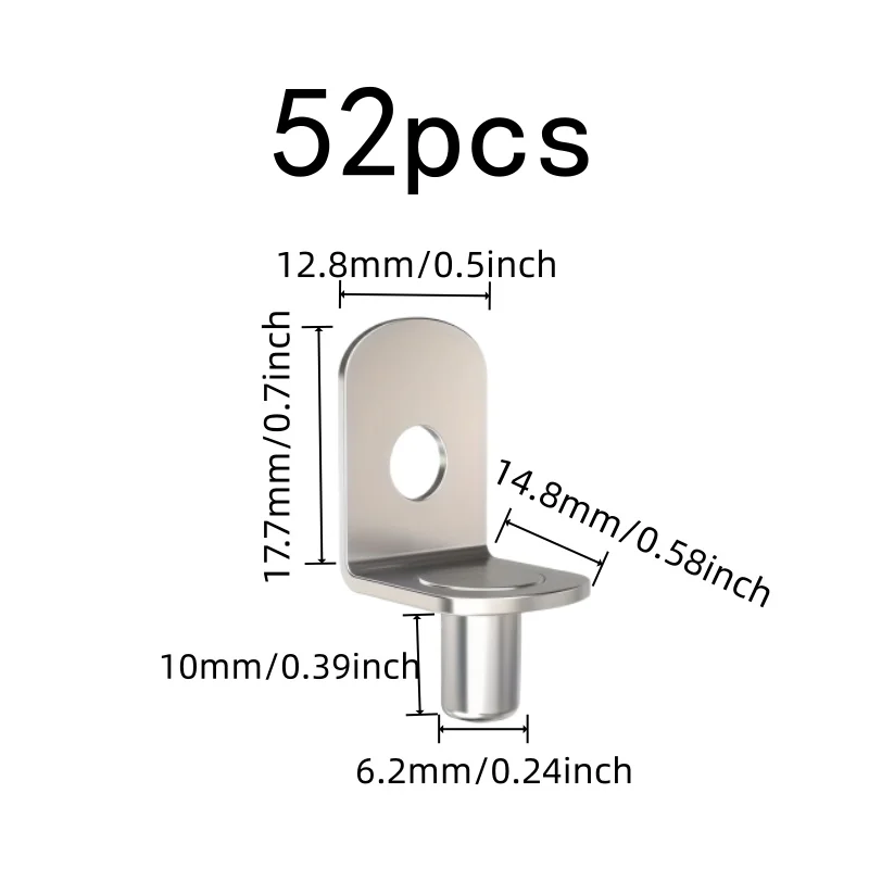 52 pcs 6.2*10mm Iron Shelf Support Pegs Rust Resistant Finish, designed for Bookshelf Support, Easy Insert Install