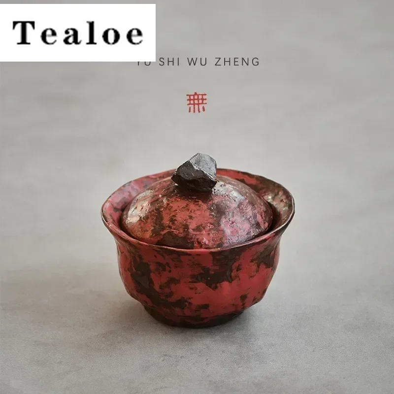 

120ml Handmade Powder Yin Red Gaiwan Japanese Coarse Pottery Tea Tureen Household Tea Brewing Cover Bowl Cha Accessories Gift