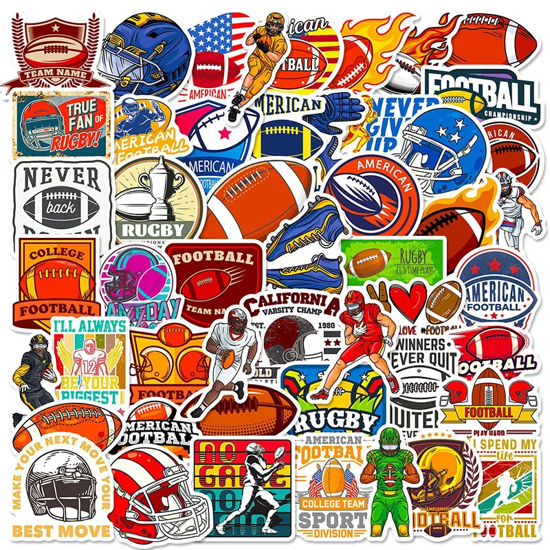 50 Pcs American Football Stickers Sports Game Stickers Water Cup Computer Mobile Phone Luggage Bicycle Scooter Decoration