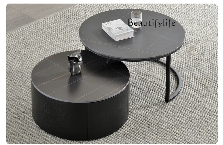 Italian rock slab coffee table, light luxury large and small apartment Nordic living room creative storage modern simple round