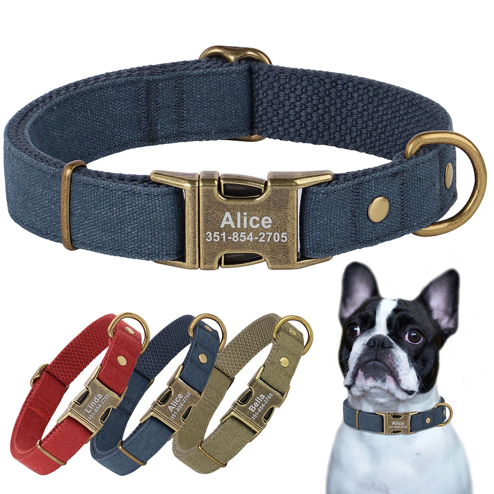 Personalized Nylon Dog Collar Custom Dogs ID Tag Collars Adjustable Pet Necklace With Metal Buckle for Small Large Dogs Bulldog