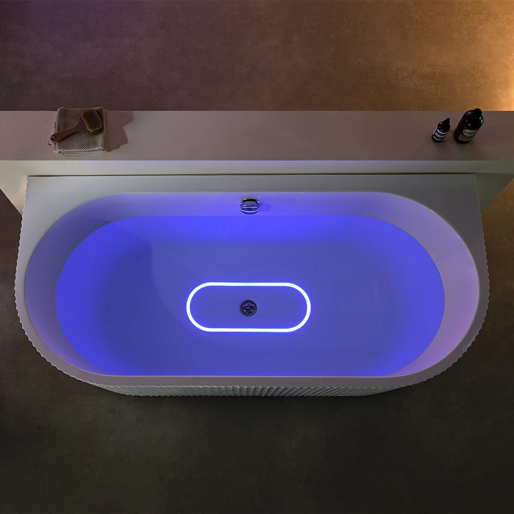 Free Standing Acrylic with LED Light Modern Single Bathtub for Bathroom