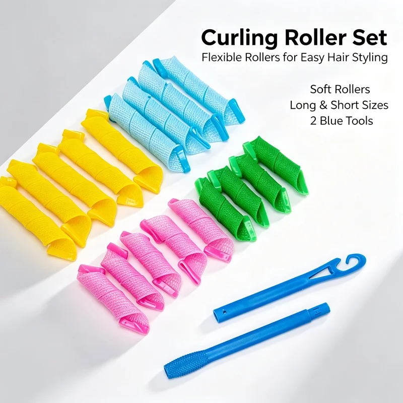 Home DIY Spiral Heatless Hair Rollers Kit No Damage Curling Tools For Ladies Long Hair Styling In Bathroom Without Electricity