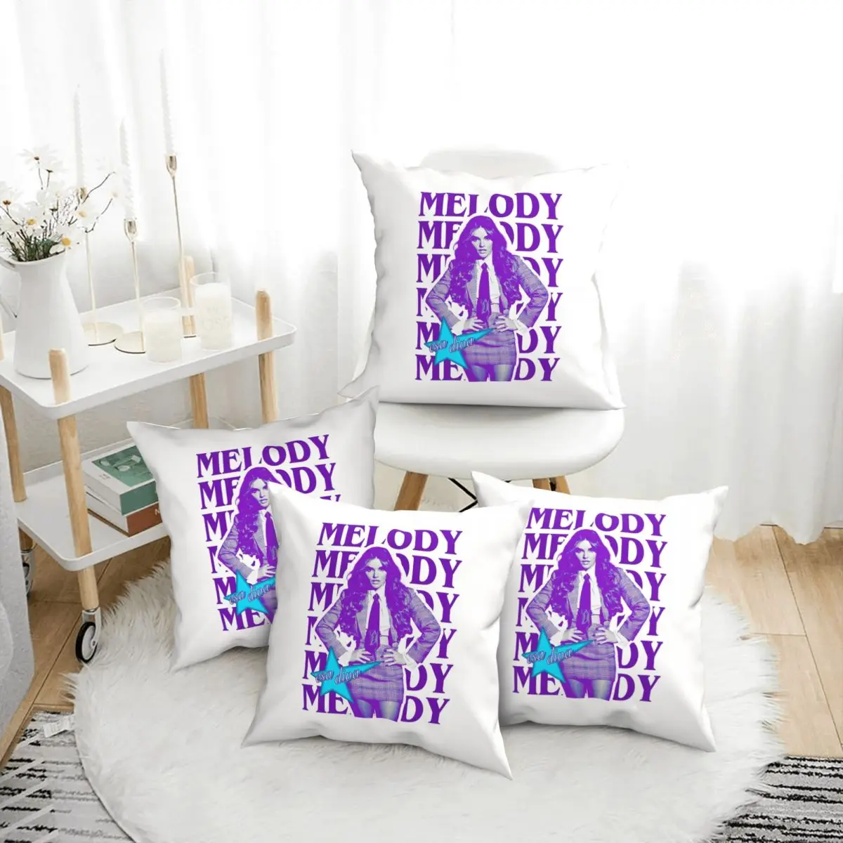 Melody Esa Diva Espanha Eurovision Merch 4 peças fronha quadrada capa de almofada decoração conforto travesseiro para casa sofá