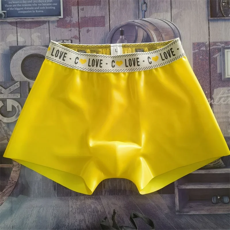 Lateksowe bokserki męskie, seksowne gumowe erotyczne szorty z kieszonką, przezroczysta jedwabista męska bielizna, obcisłe gejowskie majtki, bielizna nocna.