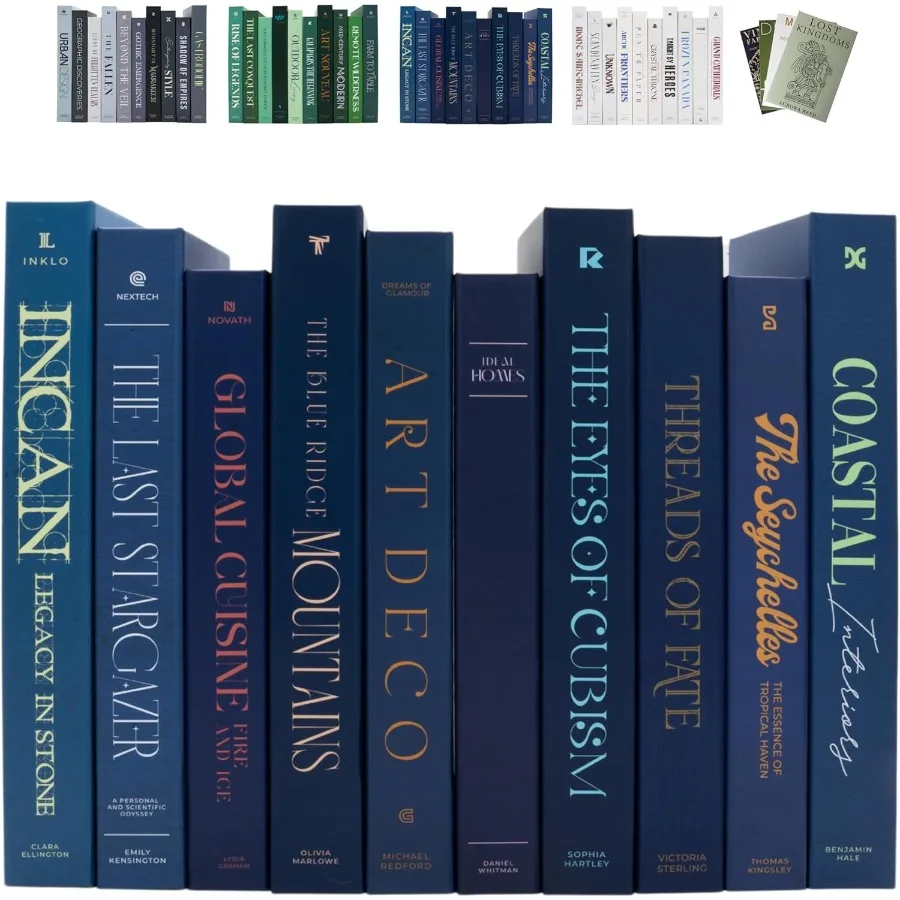 

Drative Books Blue 10 Book Set with 3 Sizes Preassembled with Hidden Storage Perfectly Stackable for Easy Home Staging Book Dr