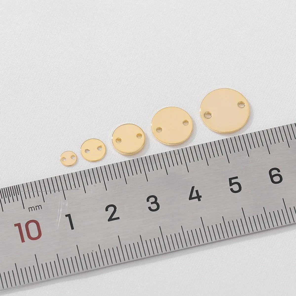14K Gold Plated Color Retention Double Hole Round Tag Handmade DIY Bracelet Necklace Earring Connector Jewelry Findings