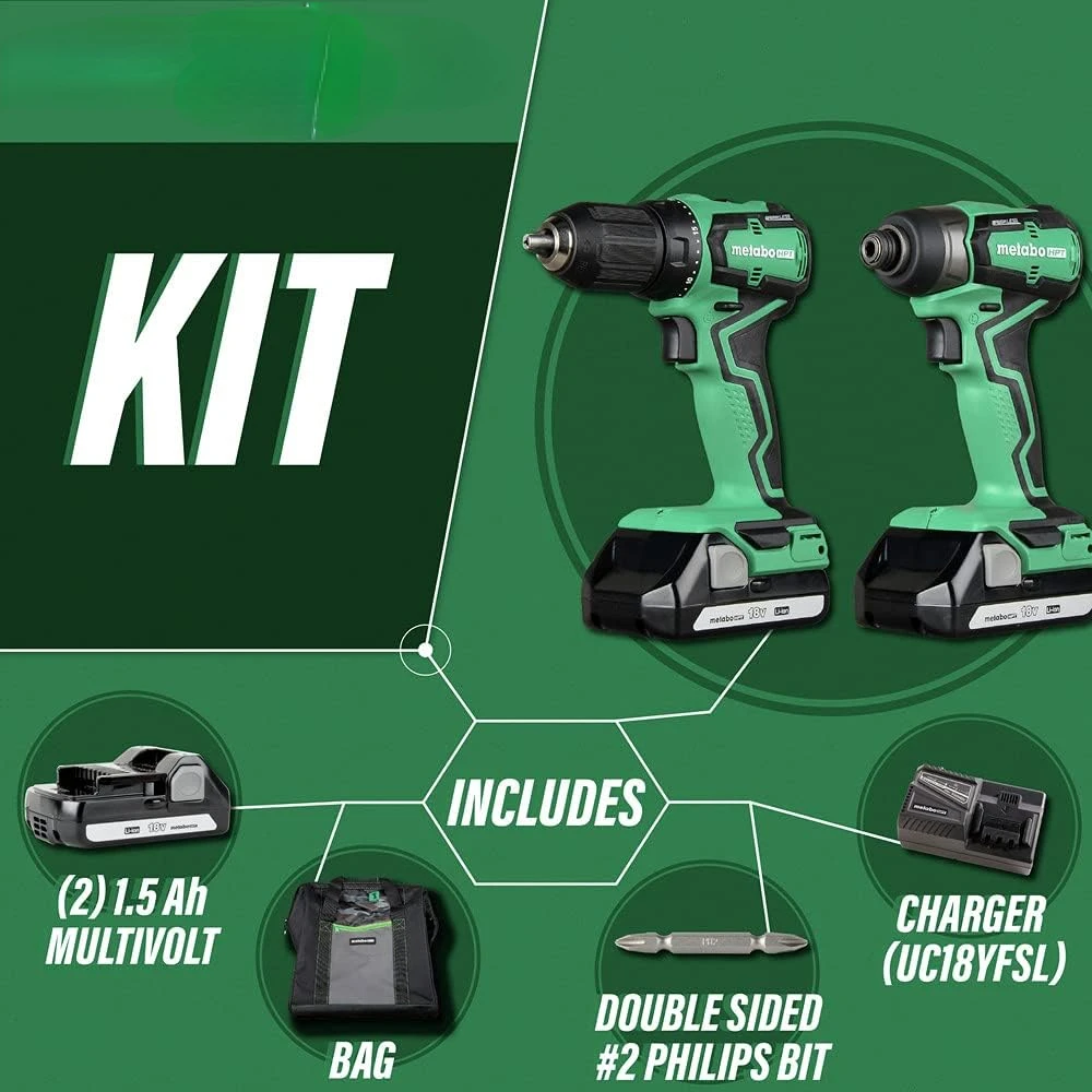 HPT Cordless 18V Drill and Impact Driver Combo Kit Sub-Compact Brushless Motor  Lithium-Ion Batteries  Lifetime Tool