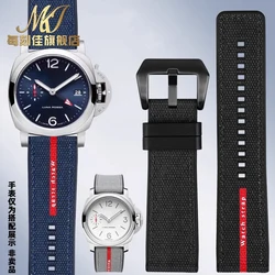 Nylon Silicone rubber bottom watch strap 22mm 24mm 26mm blue black gray red lines men watchband For Panerai Luminor Submersible