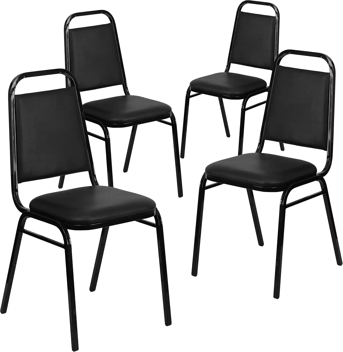 Series Trapezoidal Vinyl Banquet and Event Chairs, Commercial Event Chairs with Padded Seats and Backs, Set of 4, Black