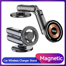 Caricabatterie Wireless per auto in metallo magnetico da 15W supporto pieghevole regolabile Multi angolo con rotazione a 360 per Iphone 15 14 13 Pro Max Samsung