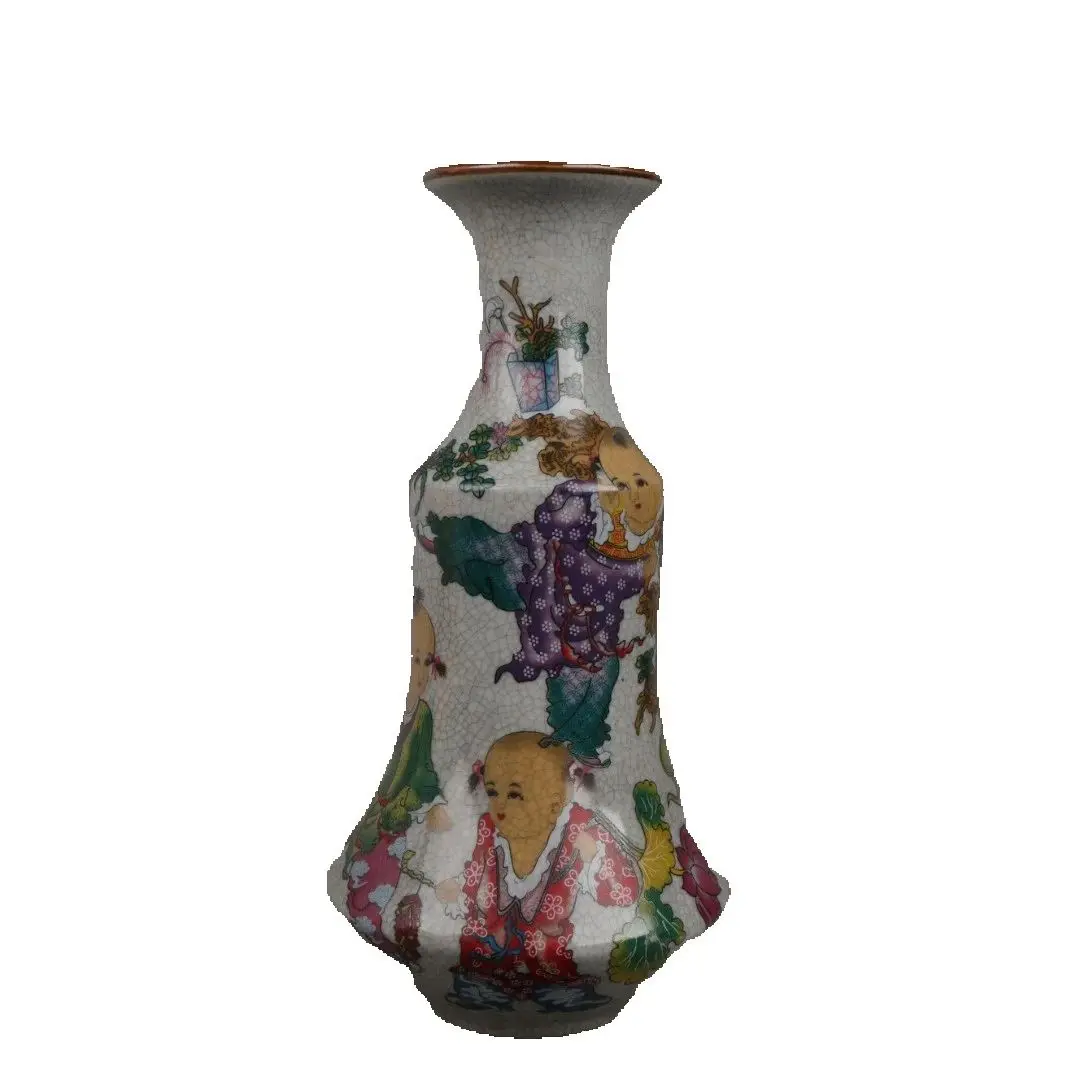 

Chinese Old Porcelain Pagoda Shaped Vase Pink Baby Play Picture Rare Antique Collectible Asian Decorative Item