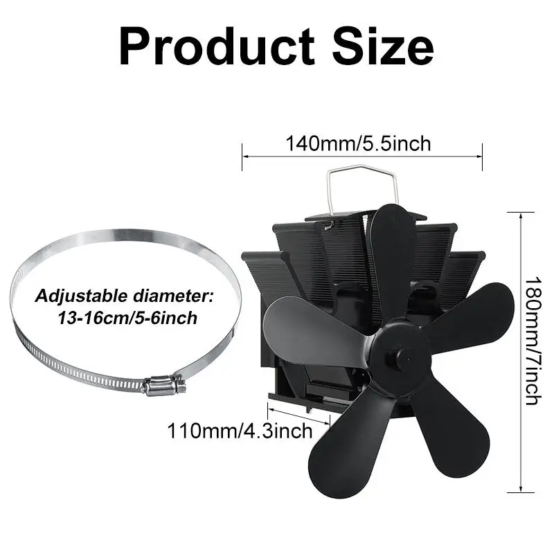 Ventilatore per stufa a 5 pale accessori per bruciatori a legna di tronchi ecologici neri ventilatore per camino di casa nuovo riscaldatore invernale ventilatore di calore