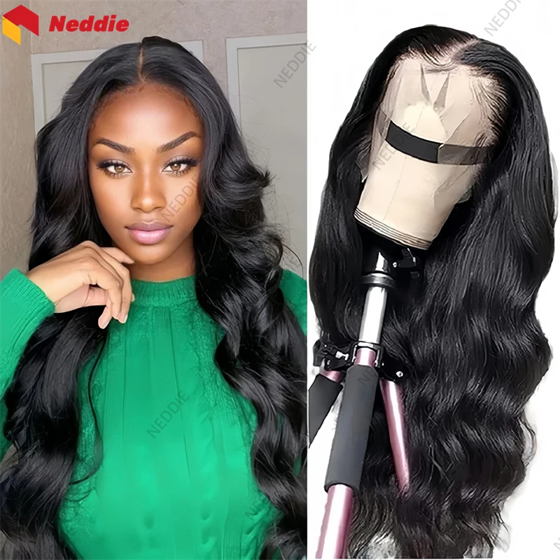 

new Cheap Black Body Wave Neddie Preplucked Free Wigs 100% Human Hair 13x6 Hd Transparent Lace Frontal Wig on Sale Clearance