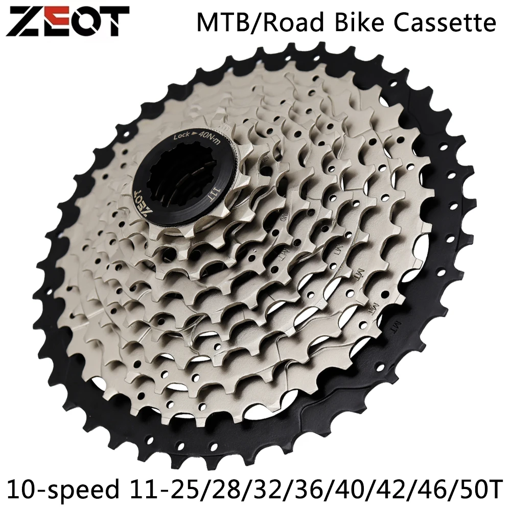 ZEOT 10 Speed Silvery Cassette 10v 11-25/28/32/36/40/42/46/50T MTB Road Bicycle Flywheel for Shimano Sram