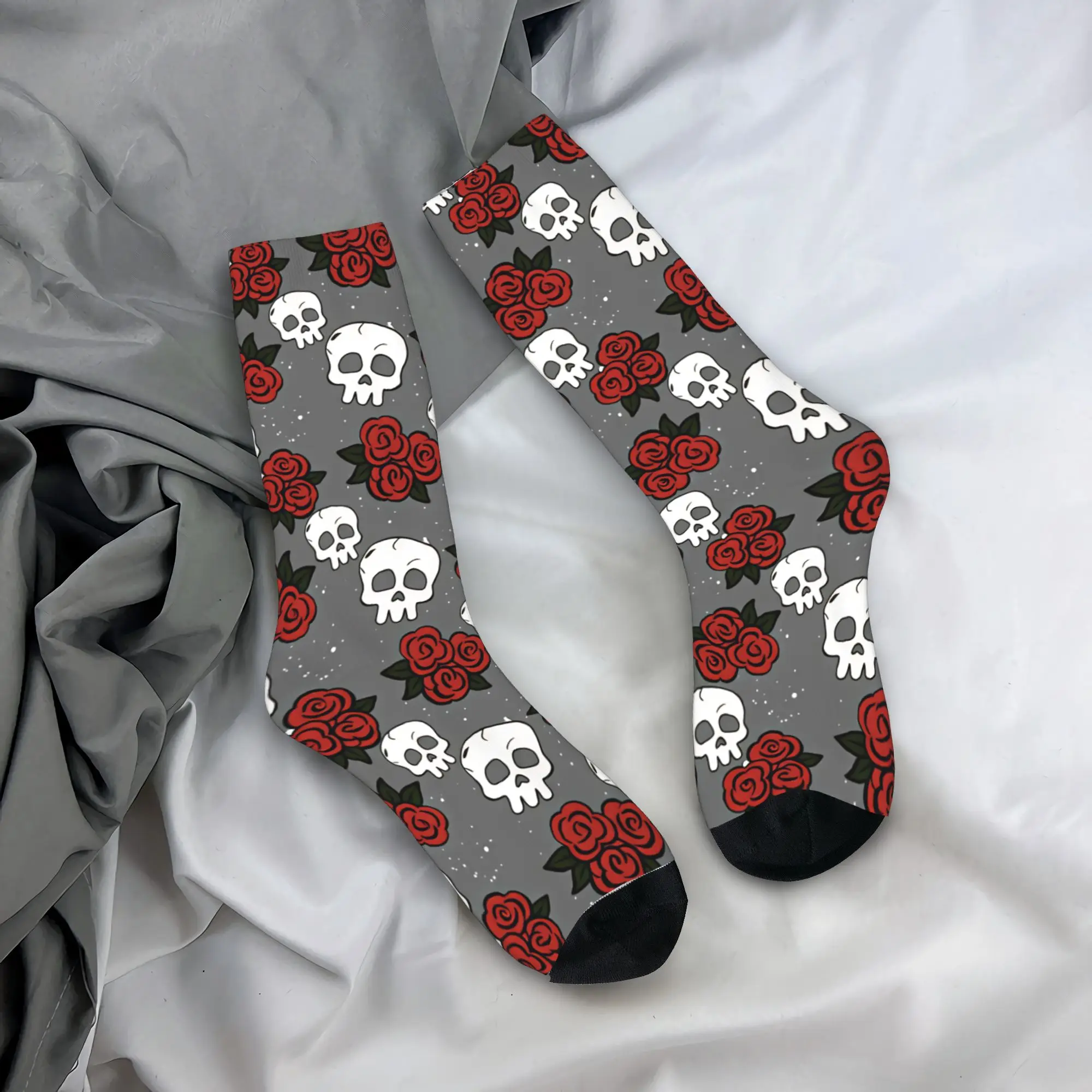 Halloween Skeleton Flower Stockings  Pattern Gothic Socks Autumn Anti Slip Socks Unisex Men Running Soft Breathable Socks