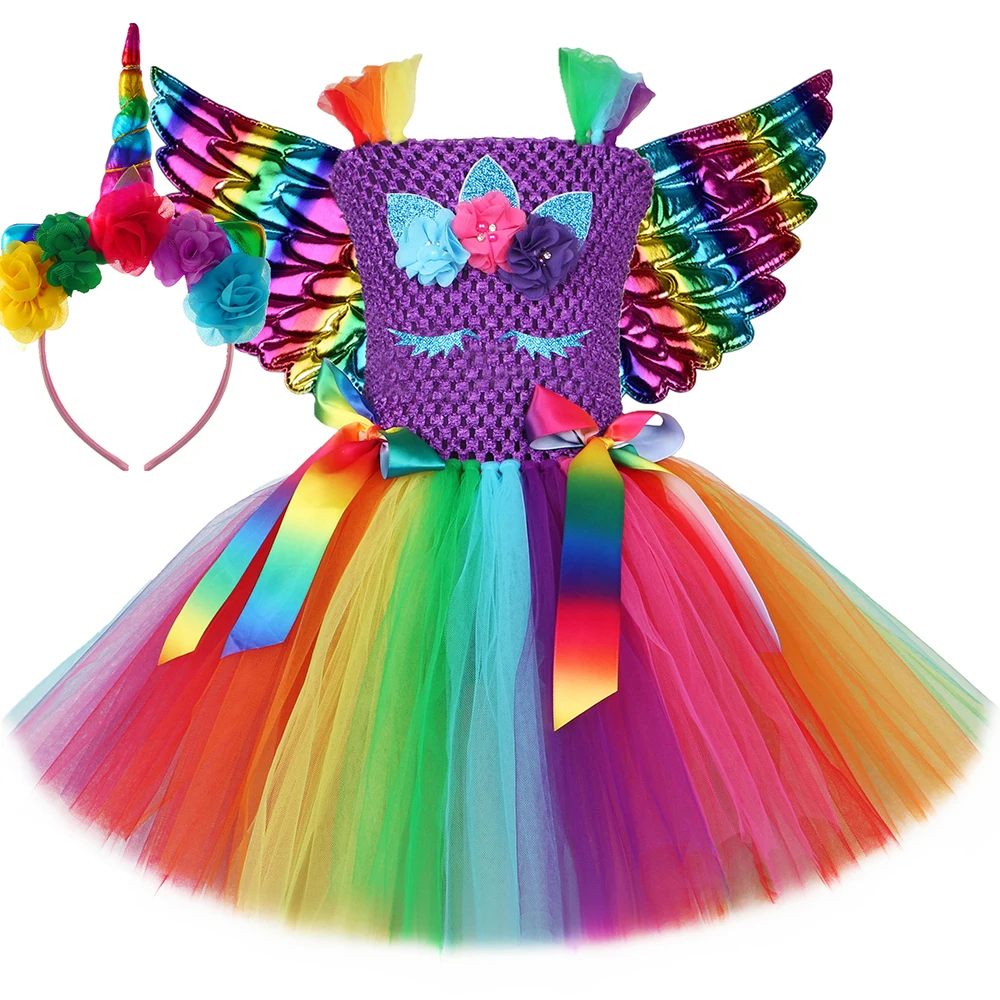 

Rainbow Unicorn Princess Dress For Girls Birthday Gifts Baby Girl Party Tutu Dresses Halloween Costume For Kids Fancy Clothes