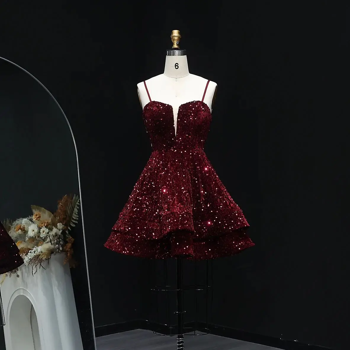 Sharon Said Elegant Wine Red Sequin Prom Dress with Lace-up Short 2025 Evening Party Gowns SH257 Customized
