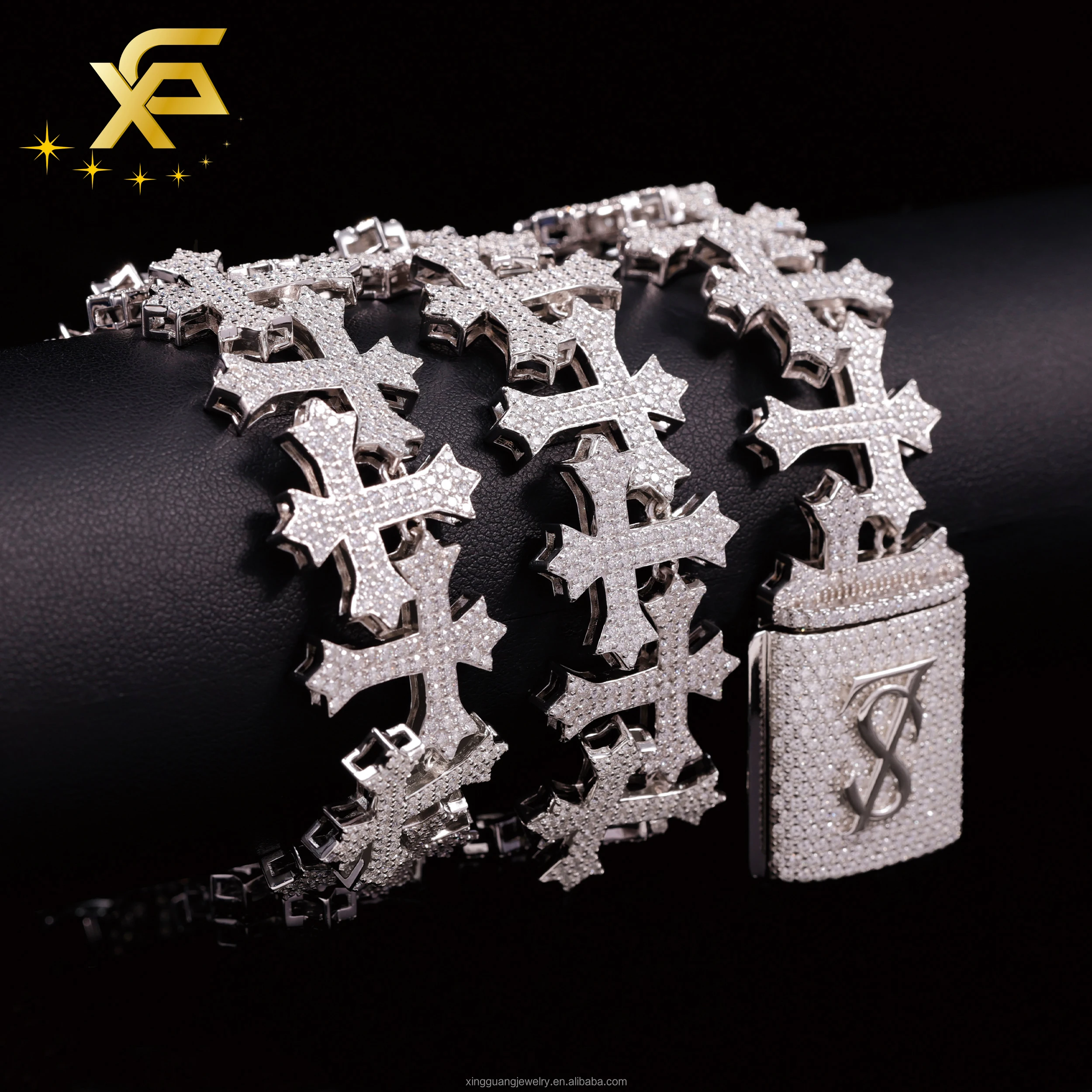 Size Big Cross Style Moissanite Cuban Chain 925 Silver Necklace for Men VVS Moissanite Hip Hop Jewelry 22mm Cross Cuban Chain.