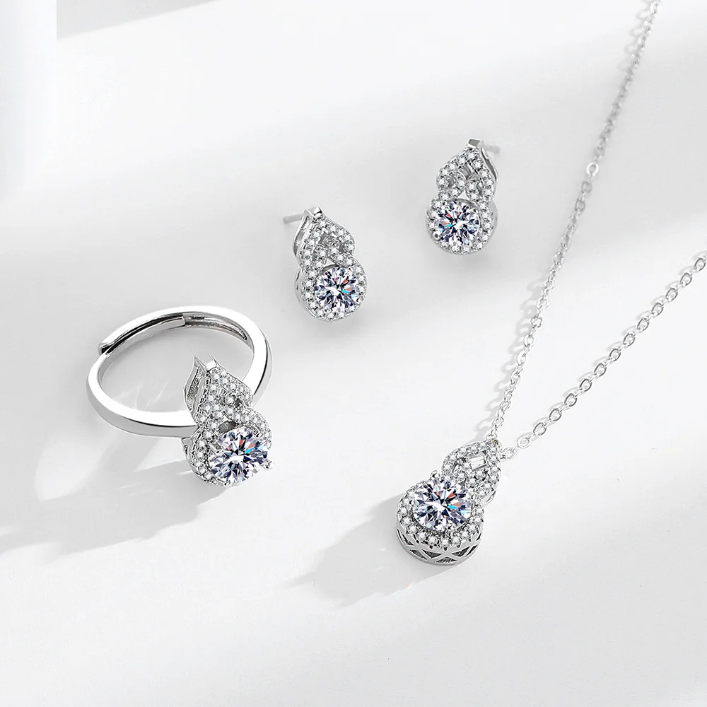 

Комплект ювелирных изделий из стерлингового серебра 925 пробы с подвеской в виде тыквы AAAAA циркона, ожерелье, серьги, кольцо, женский комплект свадебных украшений для вечеринки