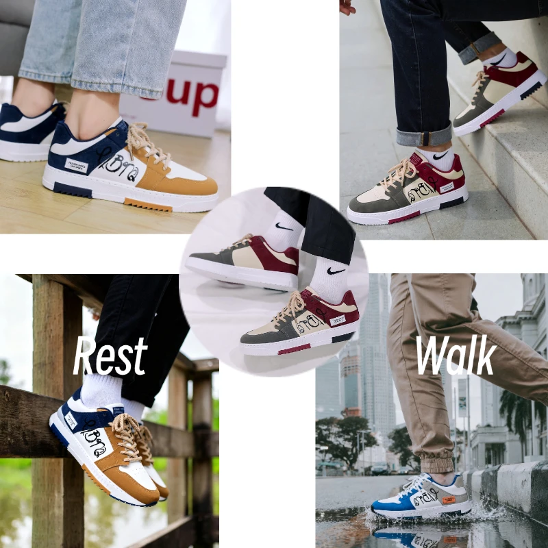 LiveDay Men's Autumn Flat Casual Shoes Lightweight Sneakers Fashion Lace-Up Trainers Student Vulcanized Zapatillas Hombre