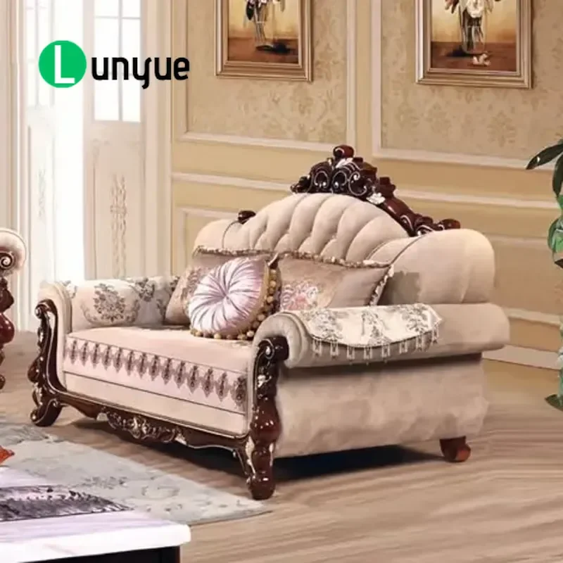 Classic European Wooden Fabric Sofa Large Soft Armrest High Quality Luxury Living Room Furniture Set Sofa