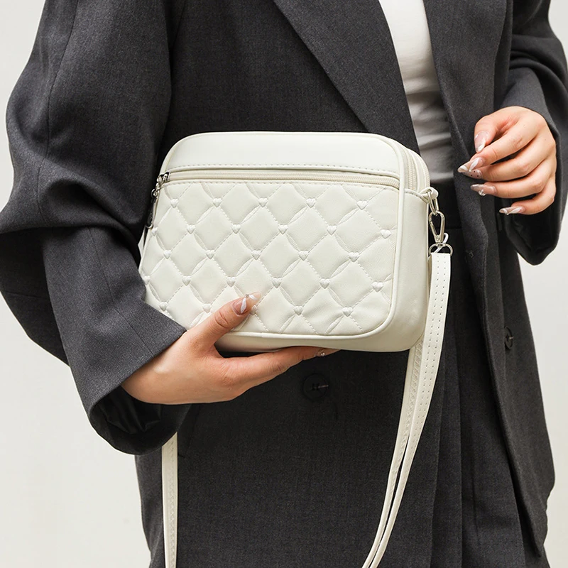 Women's Sling Shoulder Small Square Handbag Quilted Design PU Leather Crossbody Bag Versatile Messenger Bag