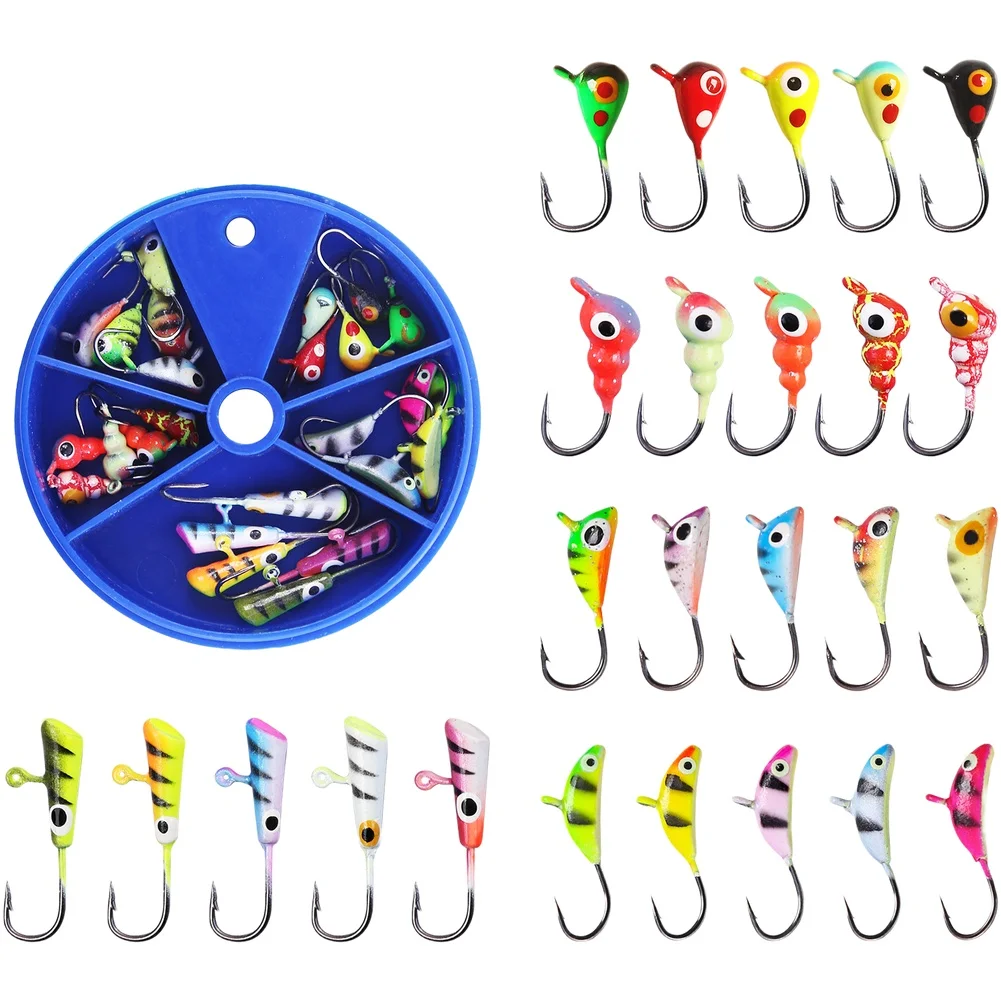 25Pcs Ice Fishing \Lure \Hook Grub \Worm Lure Hook Fishing Bait Jigging Lures Luminous MIni Submersible Lure Fishing Accessories