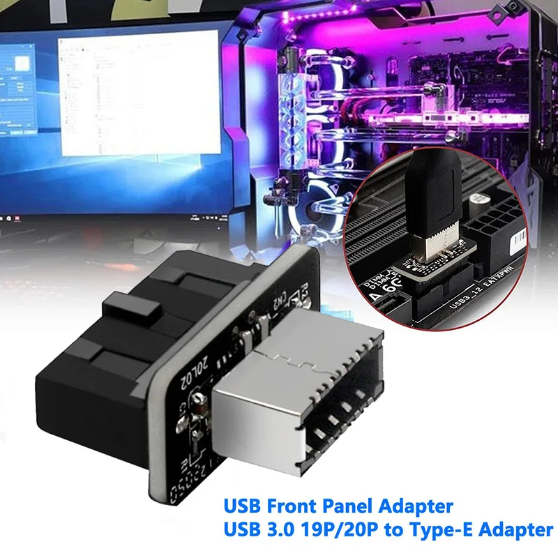 جديد USB محول اللوحة الأمامية رأس عمودي داخلي الفاصل لنوع C USB3.0 19/20Pin ذكر إلى Type-E موصل سالب محول