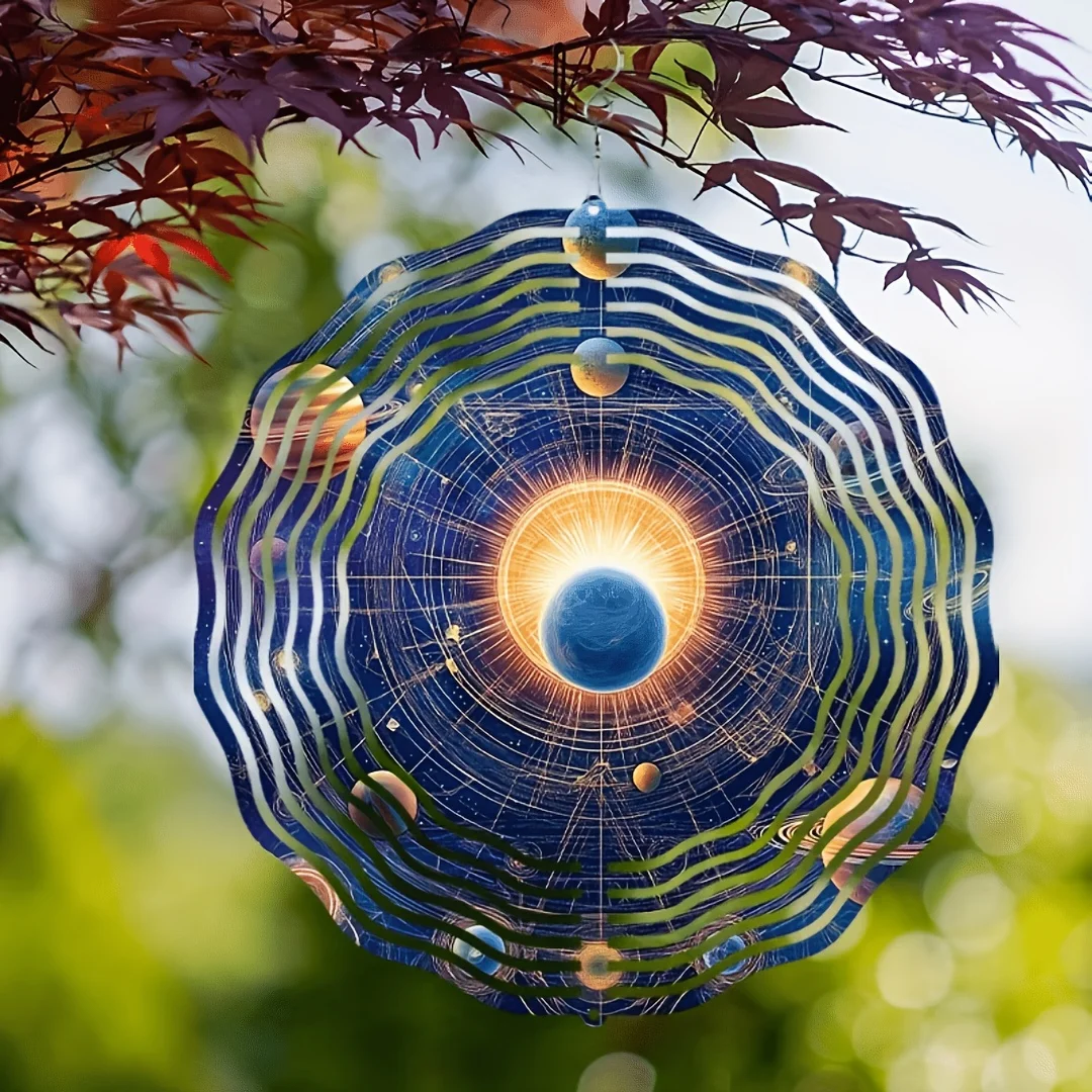 3D Solar System Metal Wind Chime - Clear Sound Waterproof Hanging Bell for Garden Patio Indoor Outdoor Decor Gift