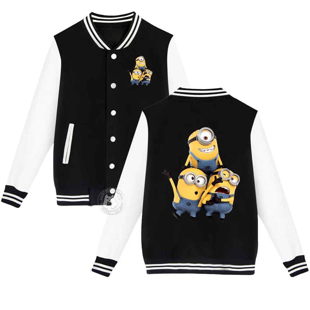 

Dad 2 Kids Fall/Winter Thickened Thermal Jacket Playful Minion print Boys & Girls baseball uniform Western coat