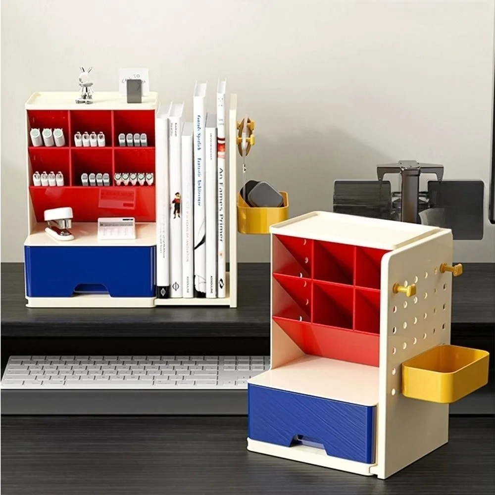 Oblique Design Desktop Pen Holder Multi Grid Retractable Stationery Storage Box Multi-Functional Perforated Board Desk Organizer
