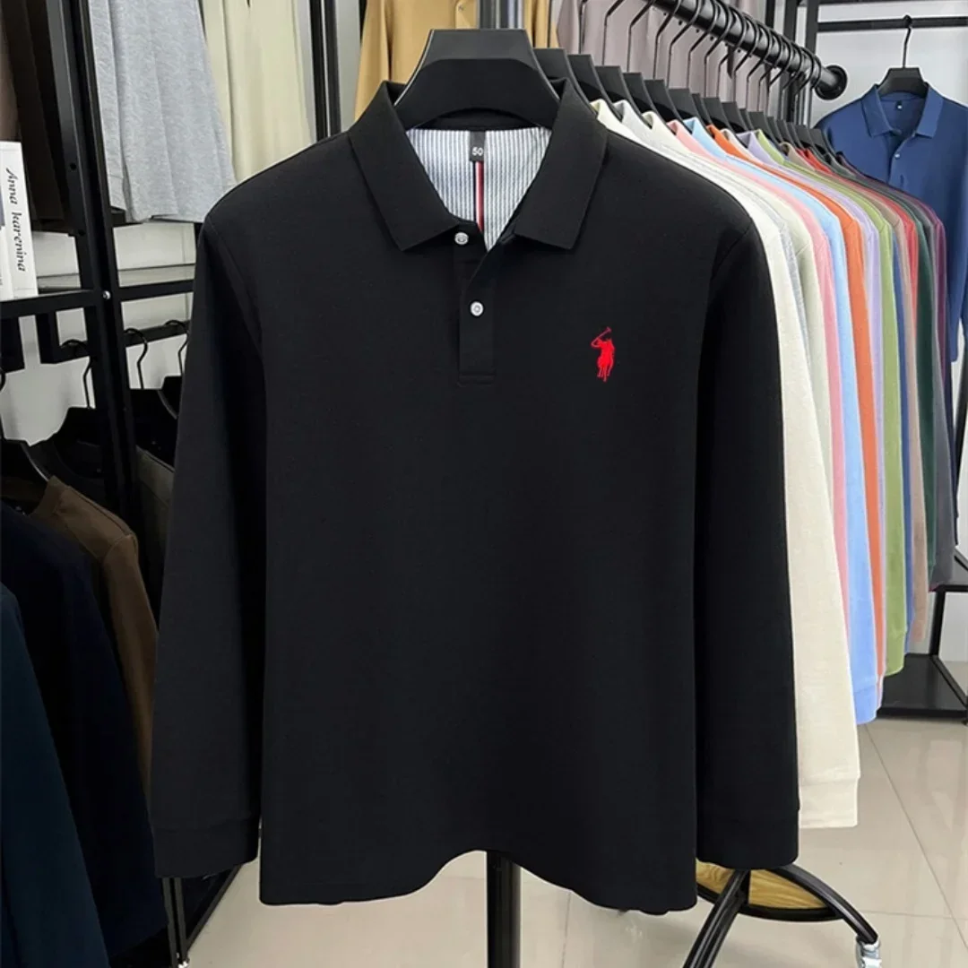 100 % reine Baumwolle, hochwertige Marke, Herren-Polohemd mit langen Ärmeln, Herbst-/Winterkollektion, modisches, luxuriöses Golfoberteil mit Stickerei, lässiges T-Shirt. – Detail 35