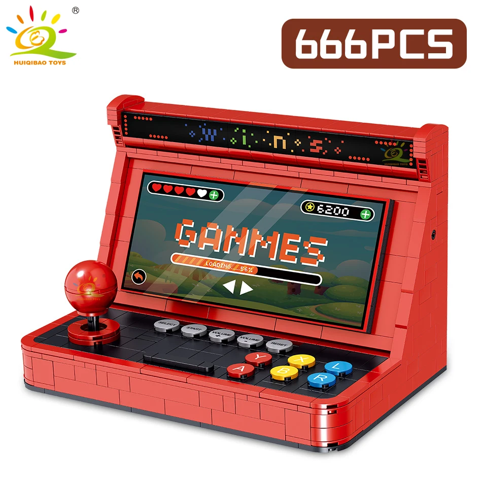 HUIQIBAO 666pcs Simulation Retro Desktop Game Machine Model Micro Building Blocks Mini Bricks Assemble Children Toys for Kids