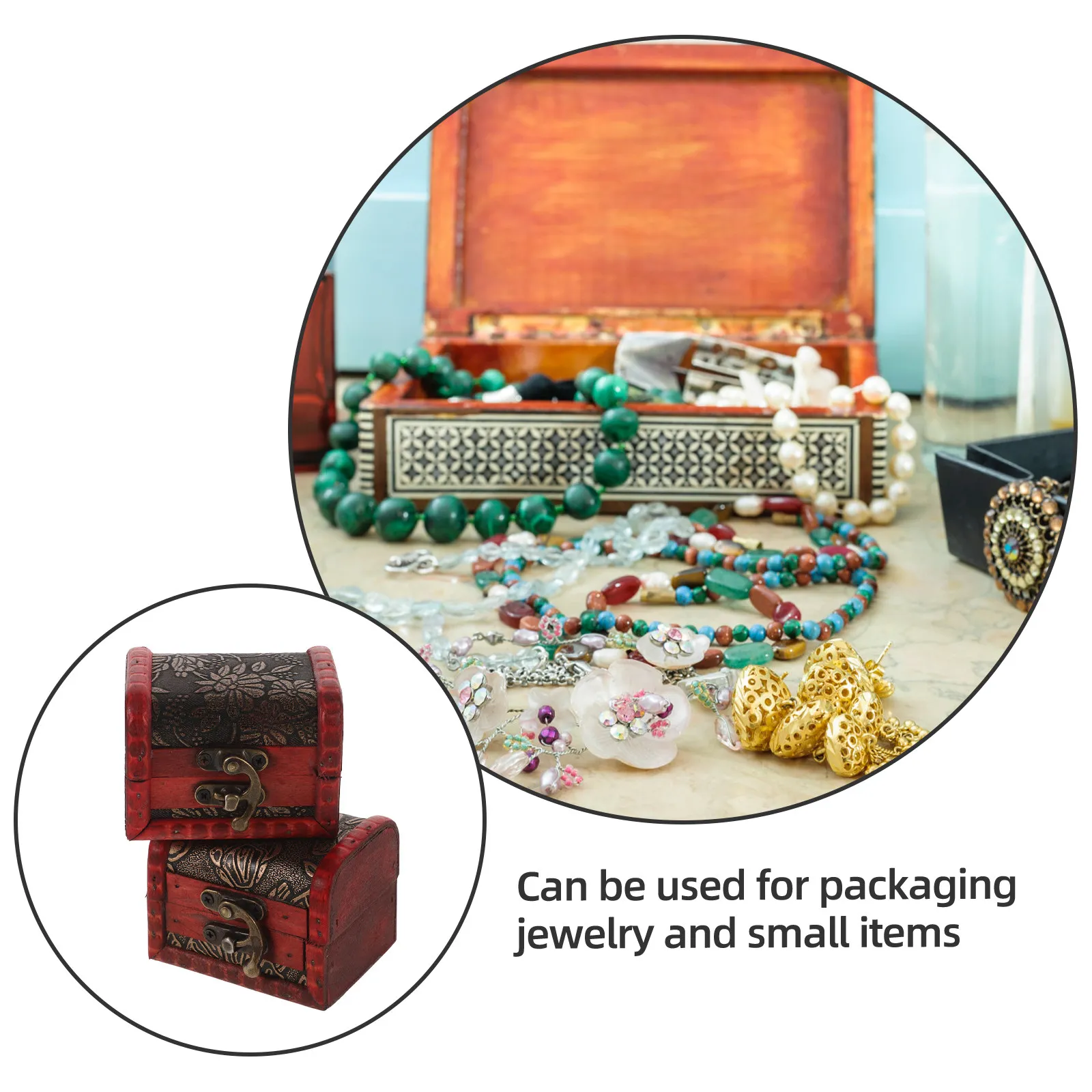 2pcs Chinese Vintage Wooden Jewelry Box Ring Case Small Treasure Chest Bangle Holder Earring Storage Keepsake Case Mini Trinket view 5