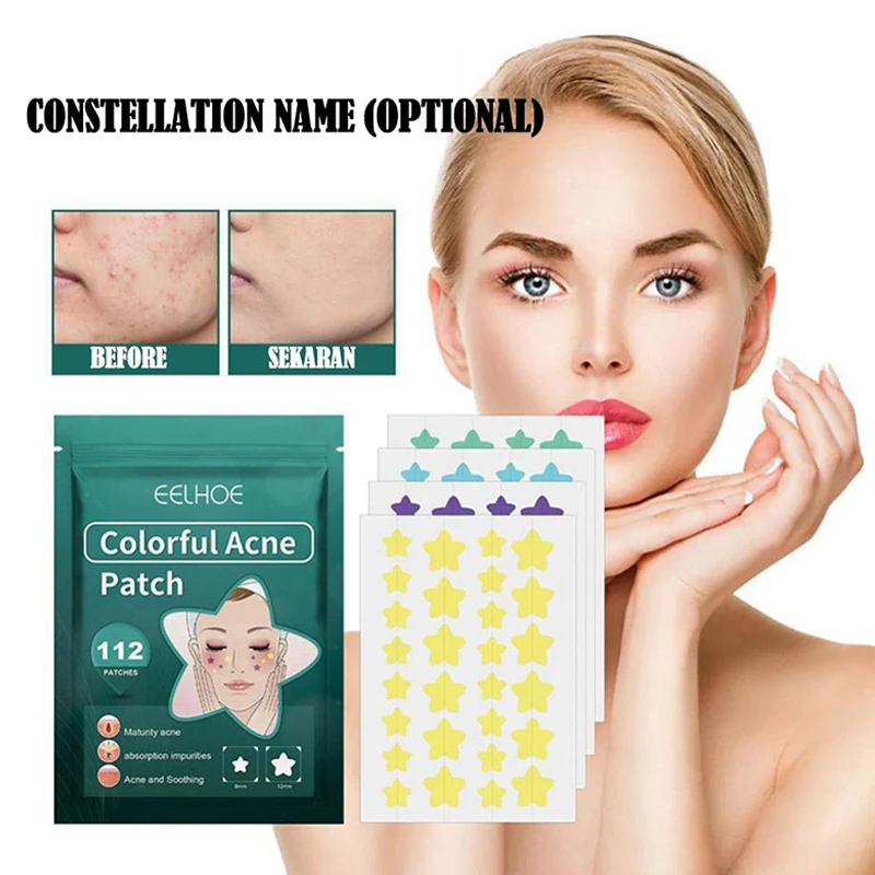 112 pz Brufolo Acne Correttore Strumenti di Bellezza Dell'acne A Forma di Stella Idrocolloide Acne Toppe E Stemmi Carino Brufolo Macchie Bende Per La Guarigione Del Viso