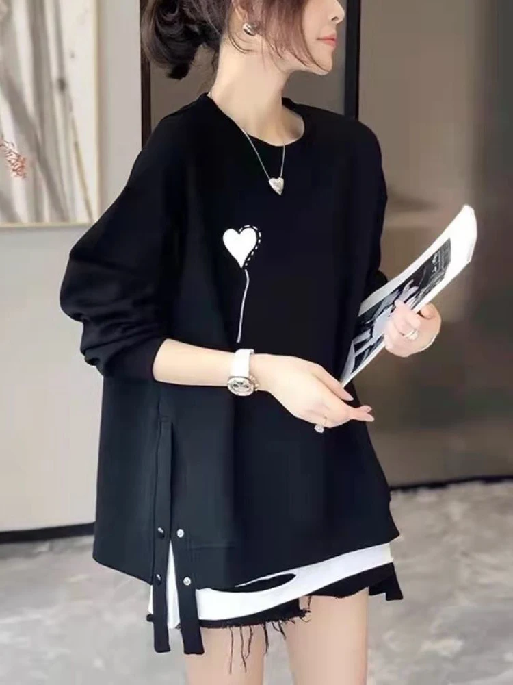 

plus Size Women's Casual Long Sleeve Sweatshirt Button Design Spring Autumn Winter Loose Fit Comfortable Top Heavy Duty 2300 ...