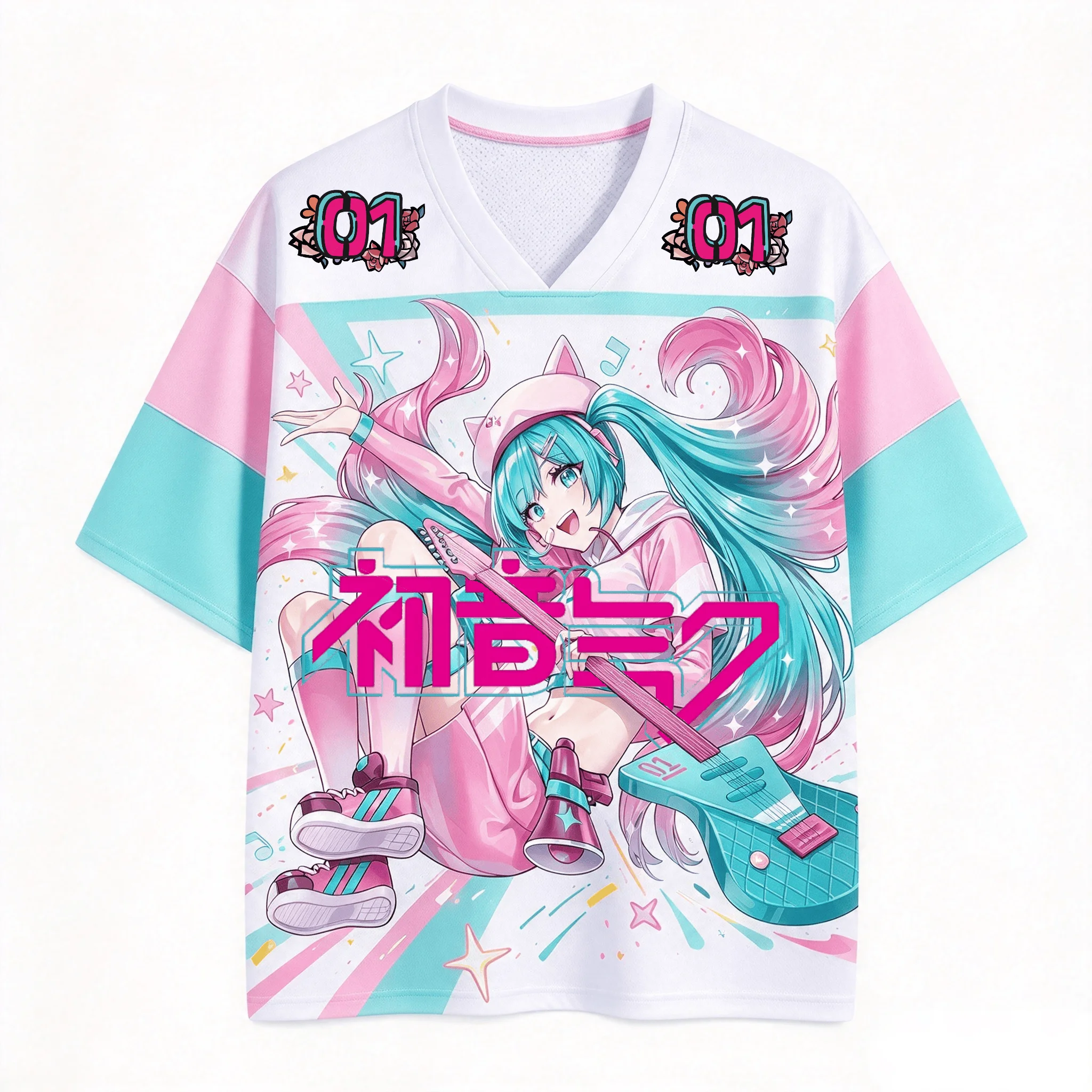 2026 New Hot Hatsune Miku 01 Jersey 3D Print T-shirt Family Matching Outfit Soft Breathable Anime Tee