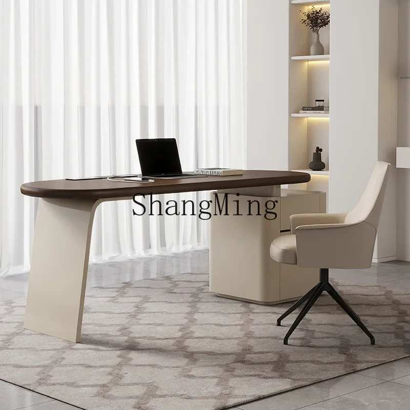

CL Minimalist Study Home Desk Premium Saddle Leather Writing Light Luxury Computer Desk