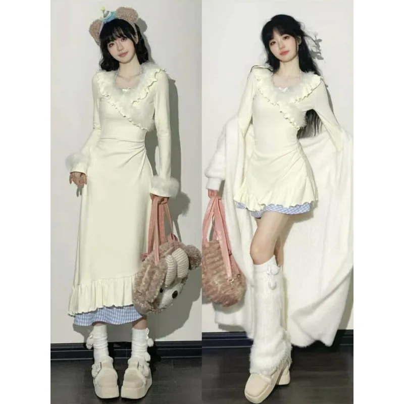

Lolita VintageLolita Lolita Autumn Winter Pure Desire Japanese Sweet Short Skirt Waist Slimming Design Furry PatchworkVWomen's T