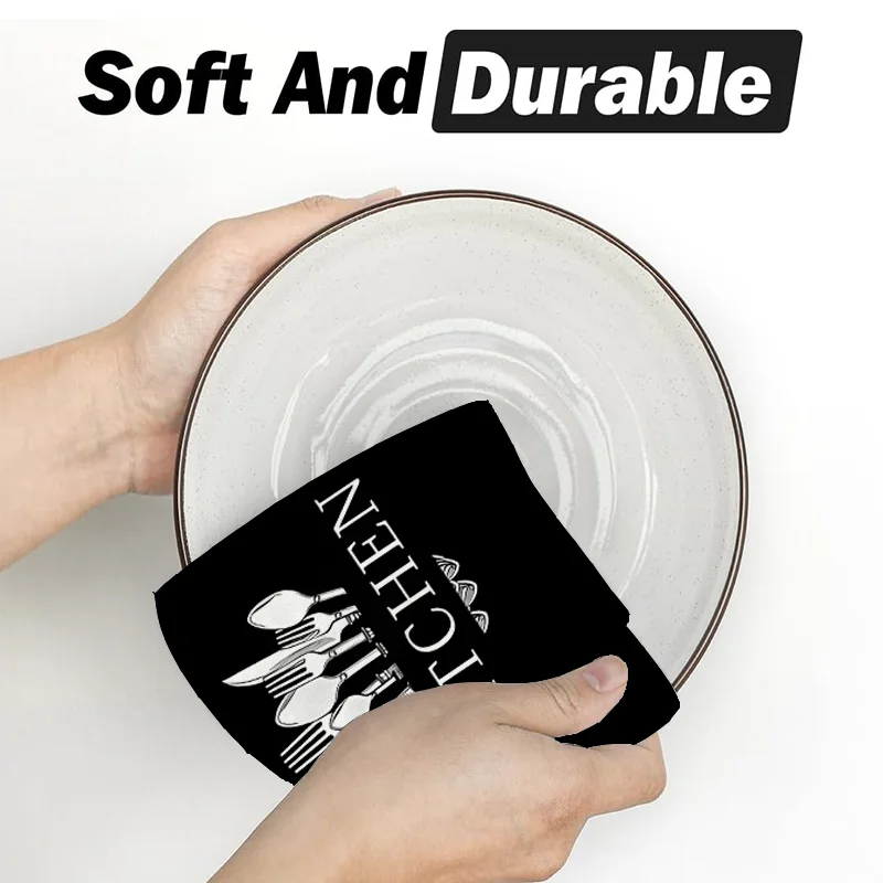 2-piece set, black letter logo kitchen utensils, kitchen towel, super absorbent soft cleaning cloth, tea towel for cooking and baking, cleaning supplies