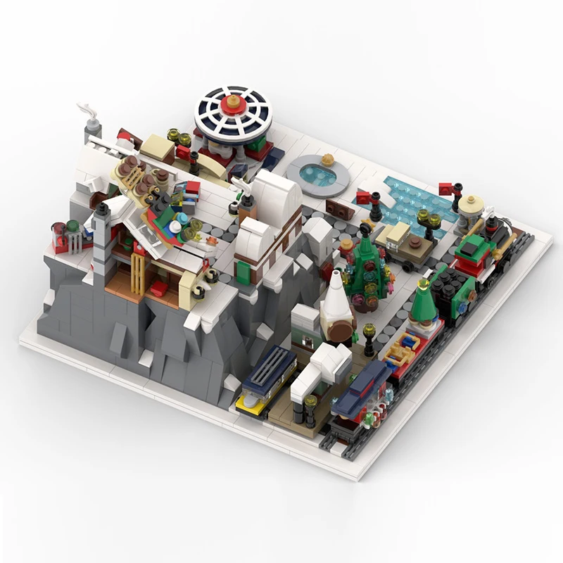 MOC Minifig Scale Winter Village Architecture, juego de bloques de construcción de interpretación de escenas pequeñas para niños, regalos de navidad